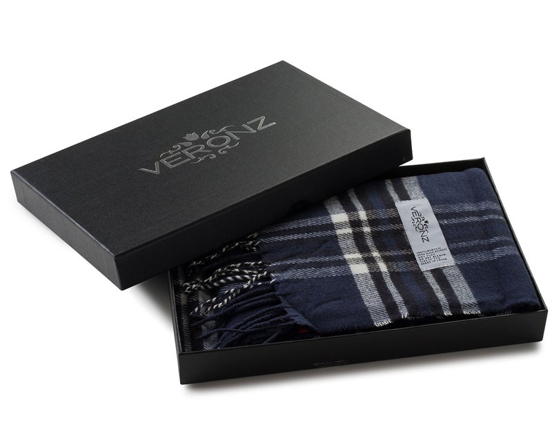 VERONZ Super Soft Luxurious Classic Cashmere Feel Winter Scarf (Navy Plaid) - Image 2